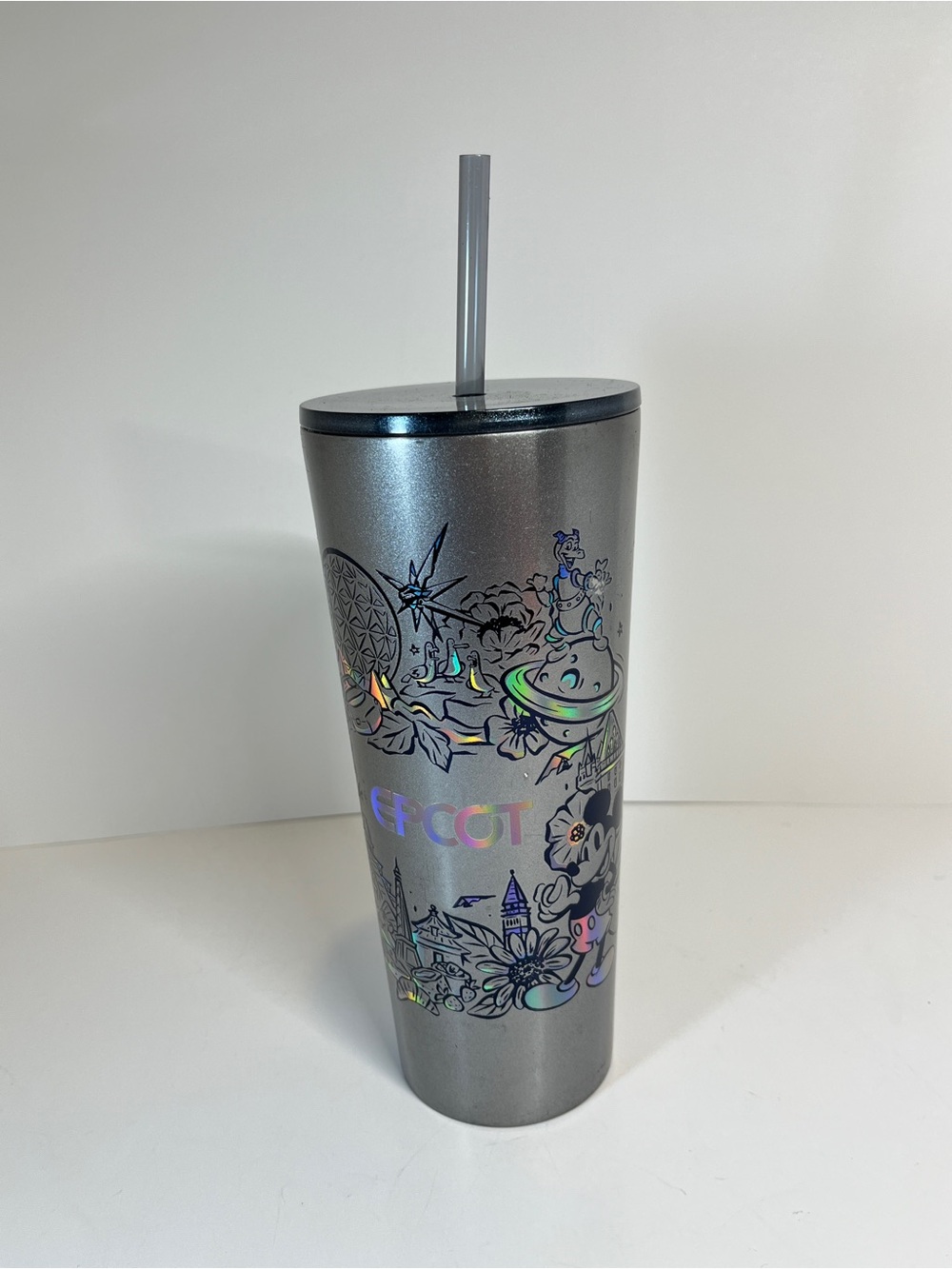 2023 Disney Parks Epcot Metal StarBucks Tumbler Cup 24oz With Straw Icons Mickey